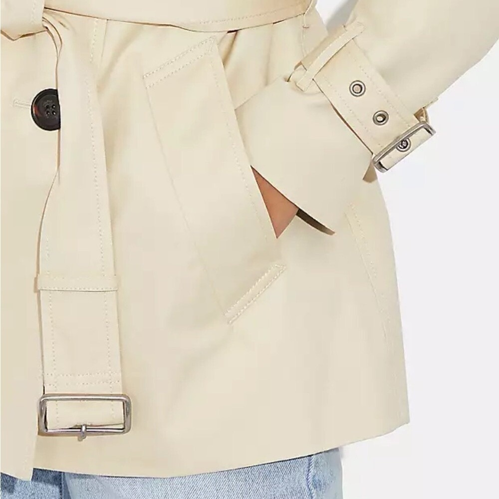 NEW Coach Women's Solid Short Trench Coat Bone Size XS Belted Cream Caramel - Picture 4 of 10